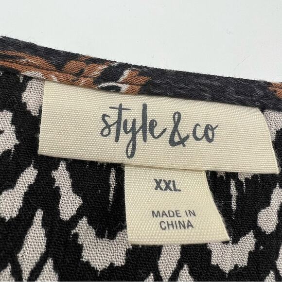 Style & Co Long Sleeve Mixed Print Blouse Plus Size Black and White NWT Boho - Picture 2 of 5